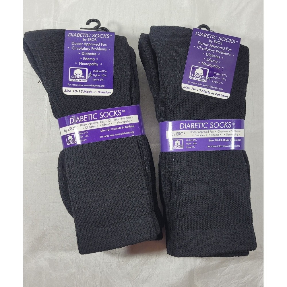 Eros 6pk Black Diabetic Circulatory Edema‎ Neuropathy Socks - Black - Size 10-13
